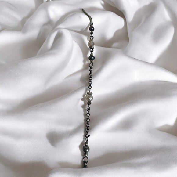 Vintage Labradorite Pendant With Long Citrine & Gunmetal Beads Necklace Tassel - Picture 3 of 11